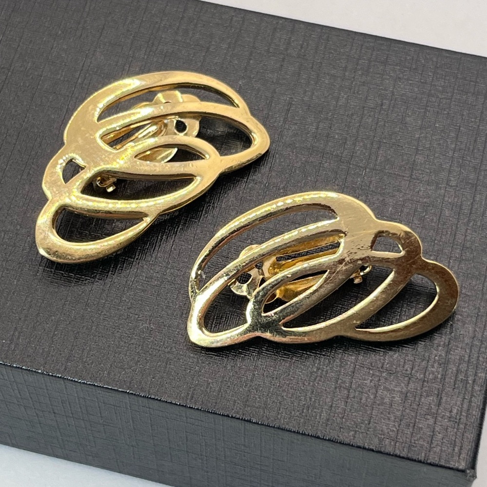 Givenchy Vintage 80’s Modernist Gold-Tone Abstract Earrings - Picture 1 of 8
